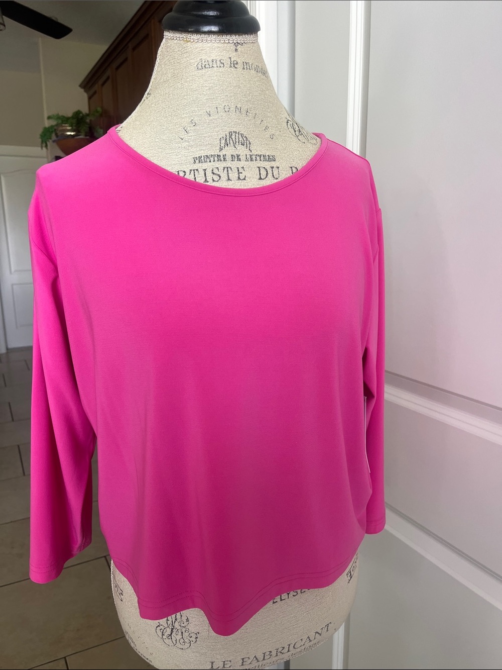 NWT Sympli pink peony three-quarter sleeves crewneck cropped top size 10